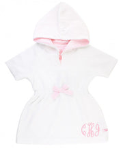 Load image into Gallery viewer, White with Pink Ruffle Seersucker Cover-Up