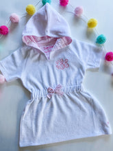 Load image into Gallery viewer, White with Pink Ruffle Seersucker Cover-Up