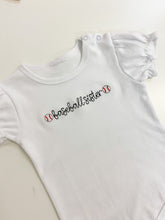 Load image into Gallery viewer, Baseball Sister 12m puff sleeve onesie- No Flaws
