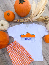 Load image into Gallery viewer, Pumpkins with Blue Seersucker Tee Or Onesie