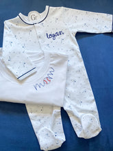 Load image into Gallery viewer, Pima Cotton Baseball Footie Pajamas