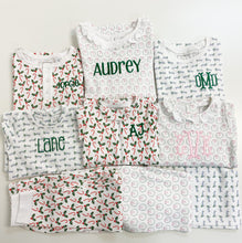 Load image into Gallery viewer, Holiday Wreath Ruffle Pima Cotton Two Piece Pajamas