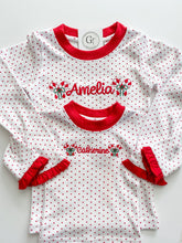 Load image into Gallery viewer, Red Bitty Dot Ruffle Holiday Pajamas lo