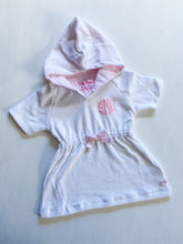 Load image into Gallery viewer, White with Pink Ruffle Seersucker Cover-Up