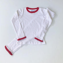 Load image into Gallery viewer, Red Bitty Dot Ruffle Holiday Pajamas lo