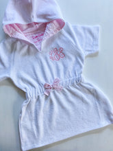 Load image into Gallery viewer, White with Pink Ruffle Seersucker Cover-Up