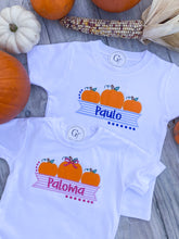 Load image into Gallery viewer, Pumpkins with Blue Seersucker Tee Or Onesie