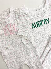 Load image into Gallery viewer, Holiday Wreath Ruffle Pima Cotton Footie