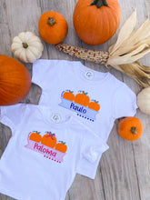 Load image into Gallery viewer, Pumpkins with Blue Seersucker Tee Or Onesie