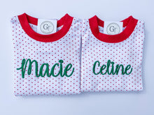 Load image into Gallery viewer, Red Bitty Dot Ruffle Holiday Pajamas lo