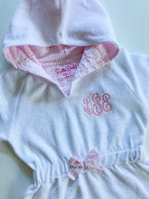 Load image into Gallery viewer, White with Pink Ruffle Seersucker Cover-Up