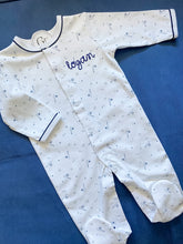 Load image into Gallery viewer, Pima Cotton Baseball Footie Pajamas