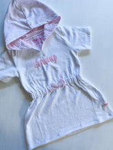 Load image into Gallery viewer, White with Pink Ruffle Seersucker Cover-Up