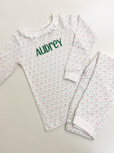Load image into Gallery viewer, Holiday Wreath Ruffle Pima Cotton Two Piece Pajamas