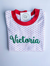 Load image into Gallery viewer, Red Bitty Dot Ruffle Holiday Pajamas lo