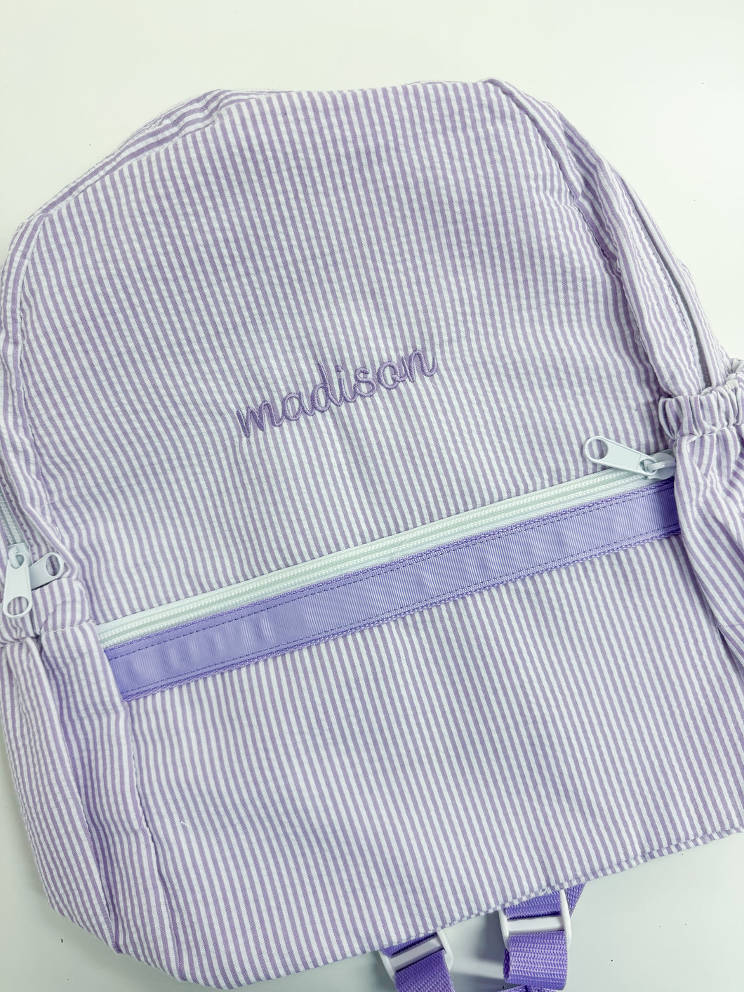 Madison Lilac Seersucker Med Backpack - No Flaws