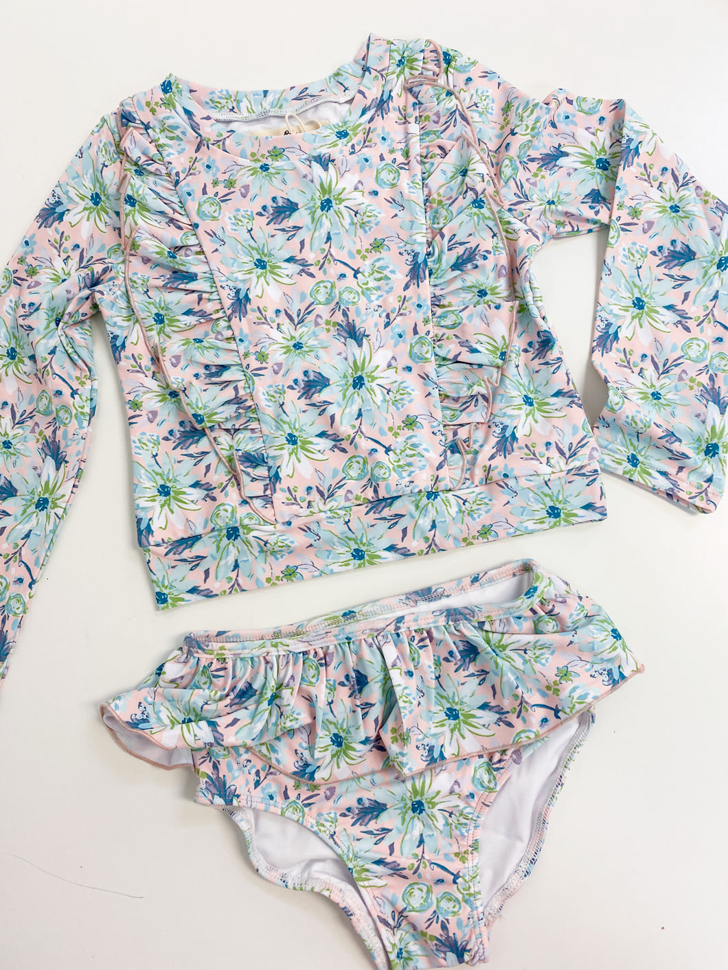 Size 6 Mint Floral Ruffle Bathing Suit
