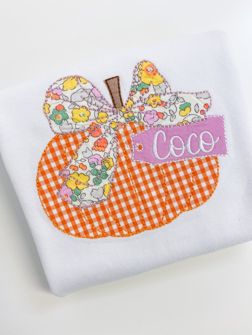 Pumpkin with Floral Bow Tee Or Onesie