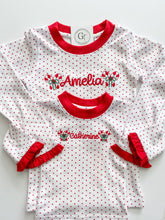 Load image into Gallery viewer, Red Bitty Dot Ruffle Holiday Pajamas lo
