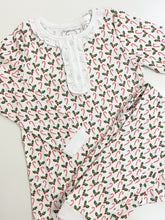 Load image into Gallery viewer, Candy Cane Ruffle Pima Cotton Two Piece Pajamas
