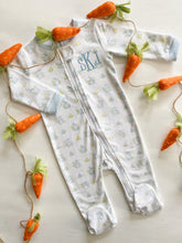 Load image into Gallery viewer, Blue Easter Pima Cotton Zip Footie

