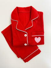 Load image into Gallery viewer, Valentine&#39;s Family Red with White Trim Cotton Pajamas
